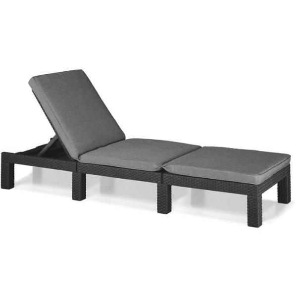 Bain de soleil - Allibert by KETER – DAYTONA – en résine imitation rotin tressé – coussin – dossier réglable - gris g
