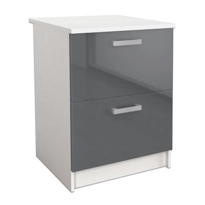 Meuble bas de cuisine 60 cm avec plan de travail - Gris Brillant