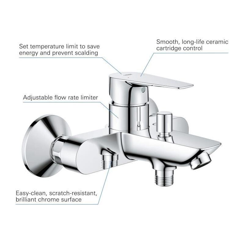 Mitigeur Bain/Douche GROHE Start Edge - Chromé - Économie d'eau