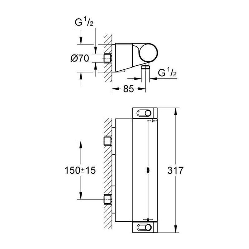 Mitigeur thermostatique douche GROHE ½ Grohtherm 2000 34469001 - Porte-savon & Limiteur de température