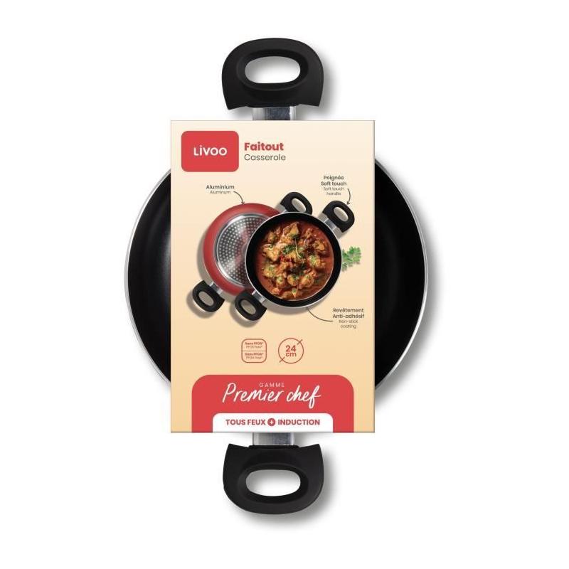 Faitout 24 cm LIVOO - Antiadhésif sans PFOA ni PFOS - Poignées silicone