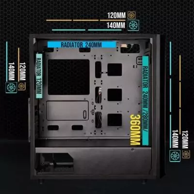 Boitier PC sans alimentation - BITFENIX Saber Mesh (Noir) - Moyen tour - ATX - Dimensions compactes