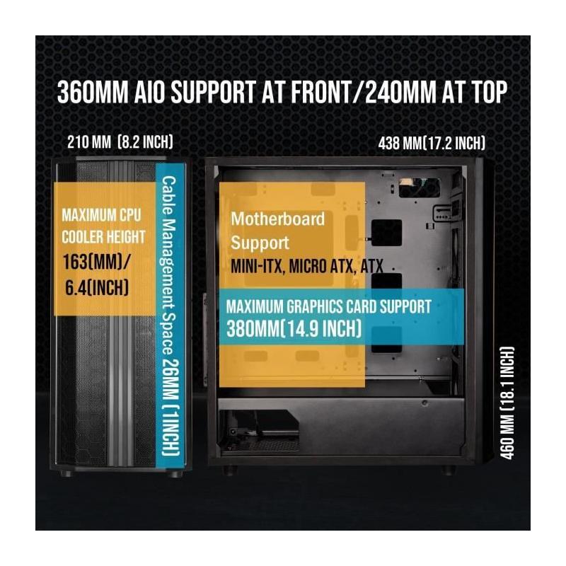 Boitier PC sans alimentation - BITFENIX Saber Mesh (Noir) - Moyen tour - ATX - Dimensions compactes
