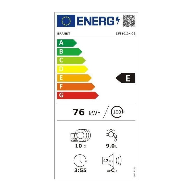 Lave-vaisselle BRANDT DFS1010X 10 couverts Induction Inox - L45cm