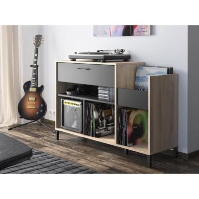 Meuble vinyle GAMI - Style urbain - Décor chene - Noir