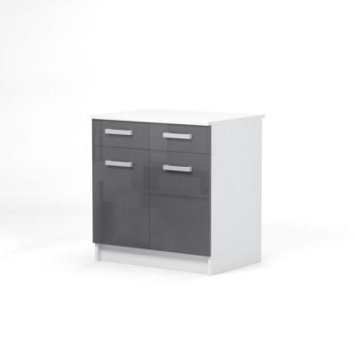 Caisson bas cuisine 80 cm avec plan de travail - Gris Brillant