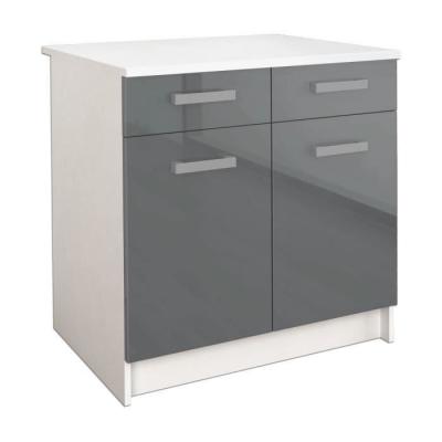 Caisson bas cuisine 80 cm avec plan de travail - Gris Brillant
