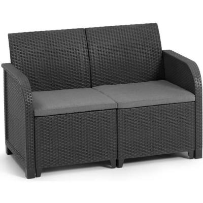 Banquette de jardin en résine tressée - SanRemo - Gris graphite