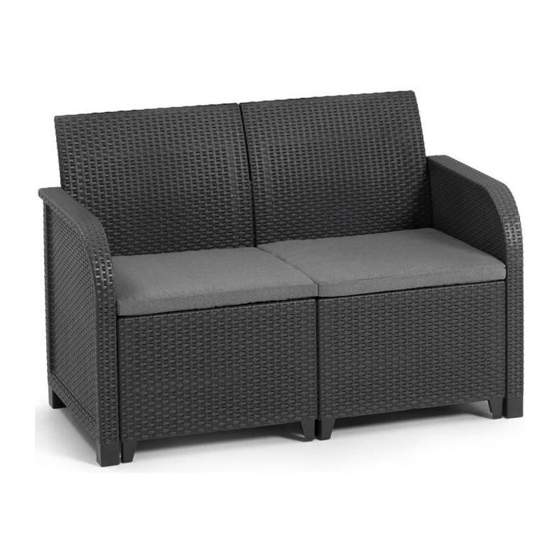 Banquette de jardin en résine tressée - SanRemo - Gris graphite