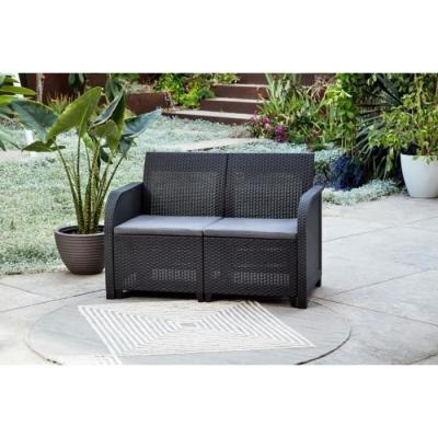 Banquette de jardin en résine tressée - SanRemo - Gris graphite