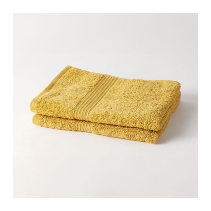 Lot de 2 serviettes de toilette 100% coton - Couleur ocre