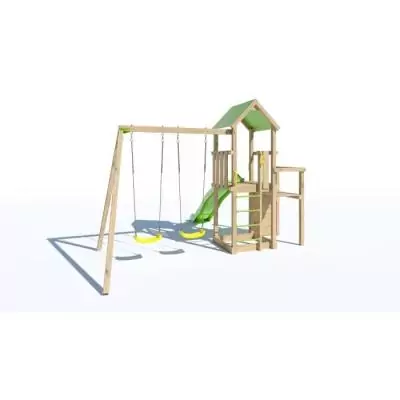 Aire de jeux en bois 2,20 m ULTRA XPERIENCE - TRIGANO JARDIN - Mur d'escalade toboggan et balançoires