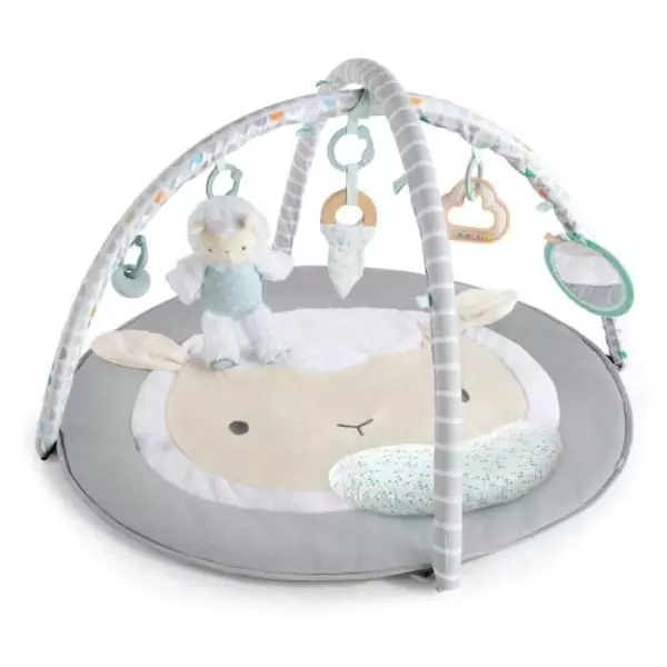 INGENUITY Tapis d'éveil bébé évolutif - Petit Mouton - Arche de jeu amovible, 5 jouets sensoriels, peluche mouton,Cadeau Noe