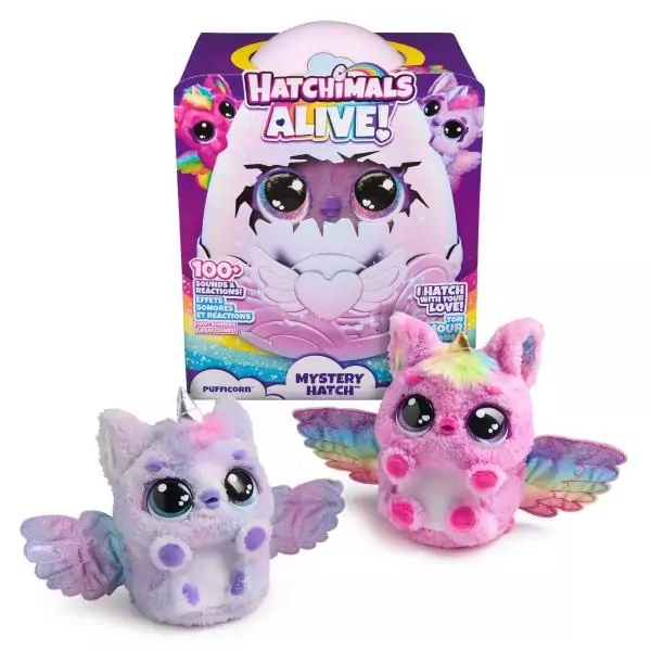 Hatchimals Alive Pufficorn Éclosion Secrète Peluches et animaux interactifs Oeuf Surprise À Faire Éclore, Lumières Et Brume