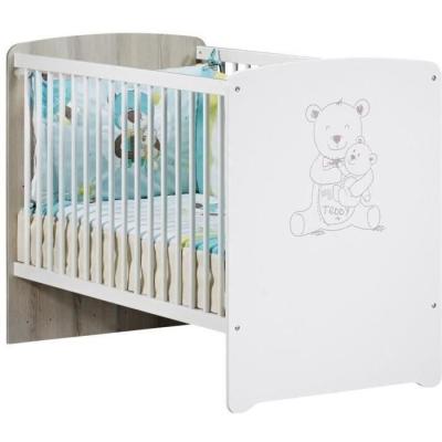 Ensemble chambre bébé Teddy: lit 120x60, commode à langer - Blanc