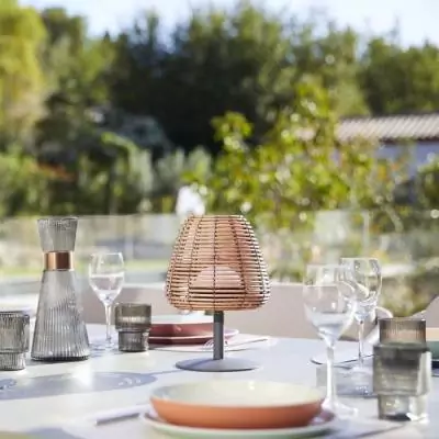 Lampe de table sans fil LUMISKY BOHEME - Design Rotin naturel
