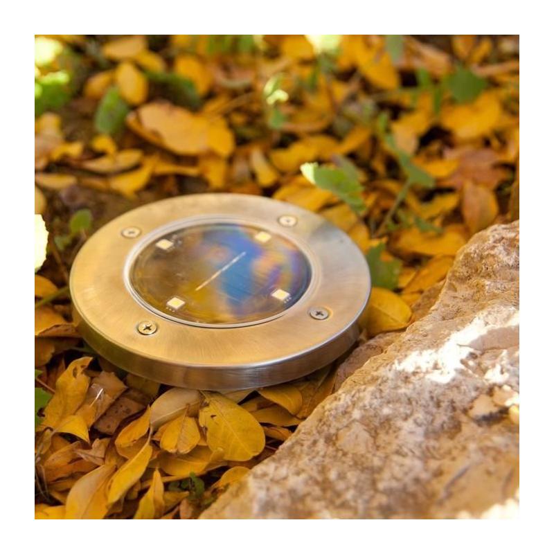 Lot de 8 spots solaires ronds inox - LUMISKY - DECKY - LED blanc froid - Ø12 cm