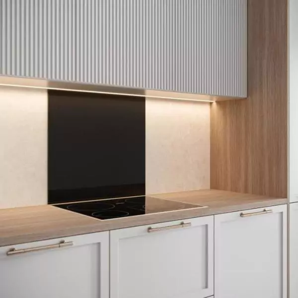 Credence - SAINT GOBAIN - Noir mat - Verre - 70 cm - 60 cm - Fond de hotte en verre EMAILLE Noir 70X60