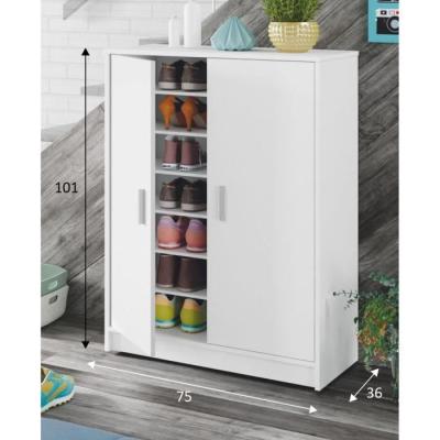 Meuble à chaussures BASIC - 2 portes + 6 étagères - Blanc - 30 paires