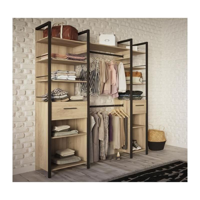 Kit dressing placard extensible RIGA Chene Kronberg / Noir mat - 179 x 47,9 x 207,5 cm