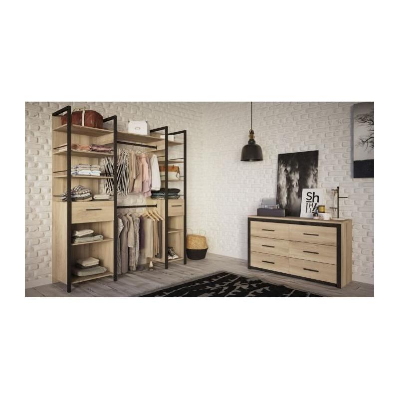 Kit dressing placard extensible RIGA Chene Kronberg / Noir mat - 179 x 47,9 x 207,5 cm