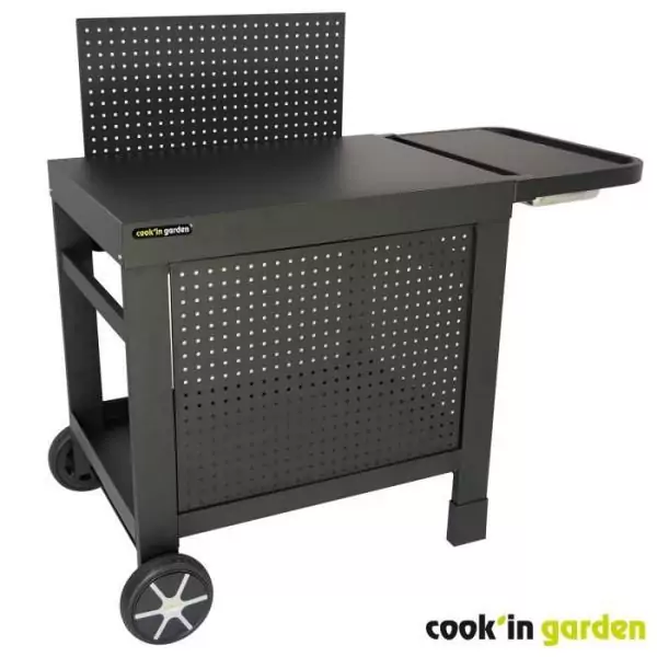 Desserte COOK'IN GARDEN REVA 110 PREMIUM - 100% métal - Surface de travail (L.108 x l.55 cm) - 1 tablette basse, 1 jupe, 1 cré