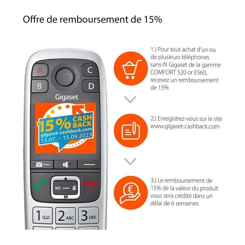 Téléphone Fixe Gigaset E560 Silver - Compact et Performant