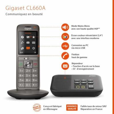 Téléphone Fixe Duo Anthracite Haute Performance
