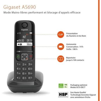 Téléphone Fixe Gigaset AS690 Noir - Compact et performant