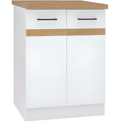 Meuble bas cuisine 60 cm - 2 Portes - Blanc brillant