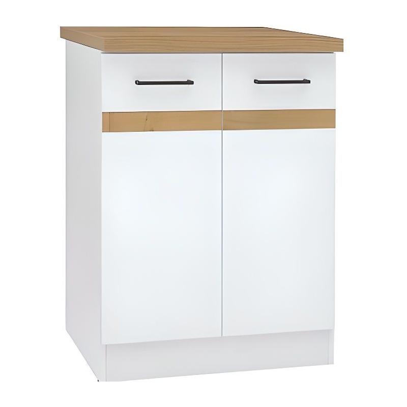 Meuble bas cuisine 60 cm - 2 Portes - Blanc brillant