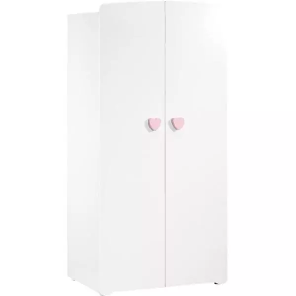 Armoire bébé Basic - MDF - Blanc - 2 portes - Bouton coeur rose - 85 x 175 x 56 cm - BABY PRICE