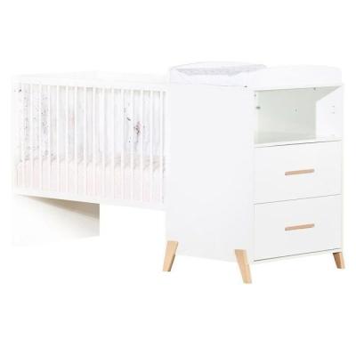 Lit Combiné Evolutif Joy Naturel - Blanc sur pieds bois naturel - 120x60cm