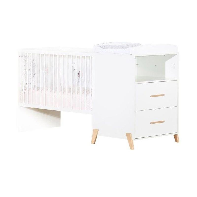 Lit Combiné Evolutif Joy Naturel - Blanc sur pieds bois naturel - 120x60cm