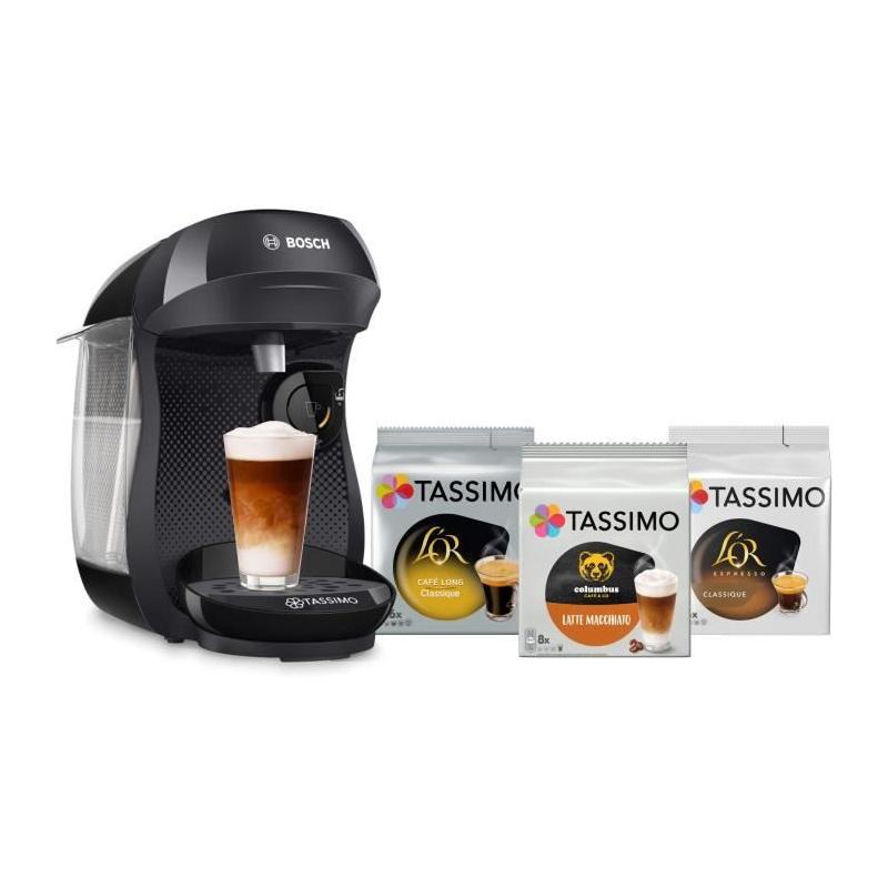 Pack Tassimo: Machine à café Happy noir + 3 packs de T-Discs