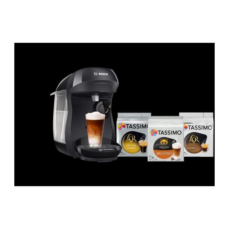 Pack Tassimo: Machine à café Happy noir + 3 packs de T-Discs