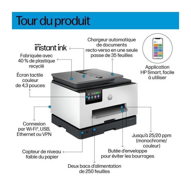 Imprimante HP OfficeJet Pro 9135e: Couleur Recto Verso, 3 mois Instant Ink inclus