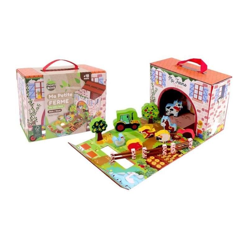 Jeu Enfant: Maison de Jeu Ferme en Bois - FSC - 12 Pièces