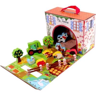 Jeu Enfant: Maison de Jeu Ferme en Bois - FSC - 12 Pièces