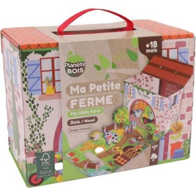 Jeu Enfant: Maison de Jeu Ferme en Bois - FSC - 12 Pièces