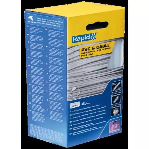 RAPID - Colle PVC & Câbles Ø12mm - 190mm x 48 sticks (880g), colle chaude - Boîte - (5001413)