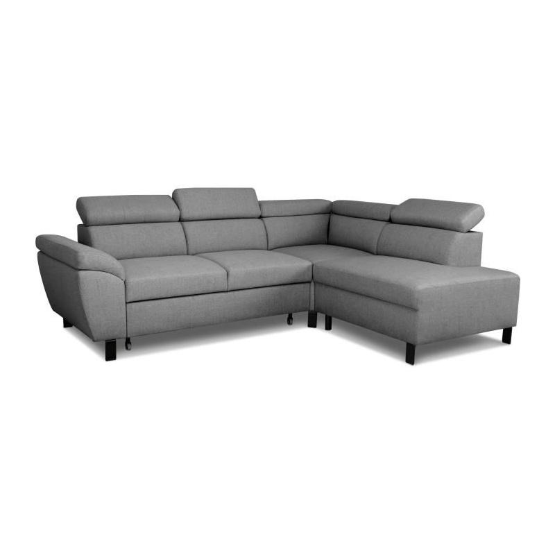 Canapé d'angle convertible STAN - Tissu Anthracite - Réversible