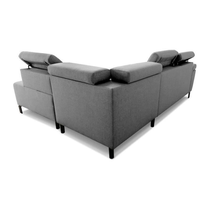 Canapé d'angle convertible STAN - Tissu Anthracite - Réversible