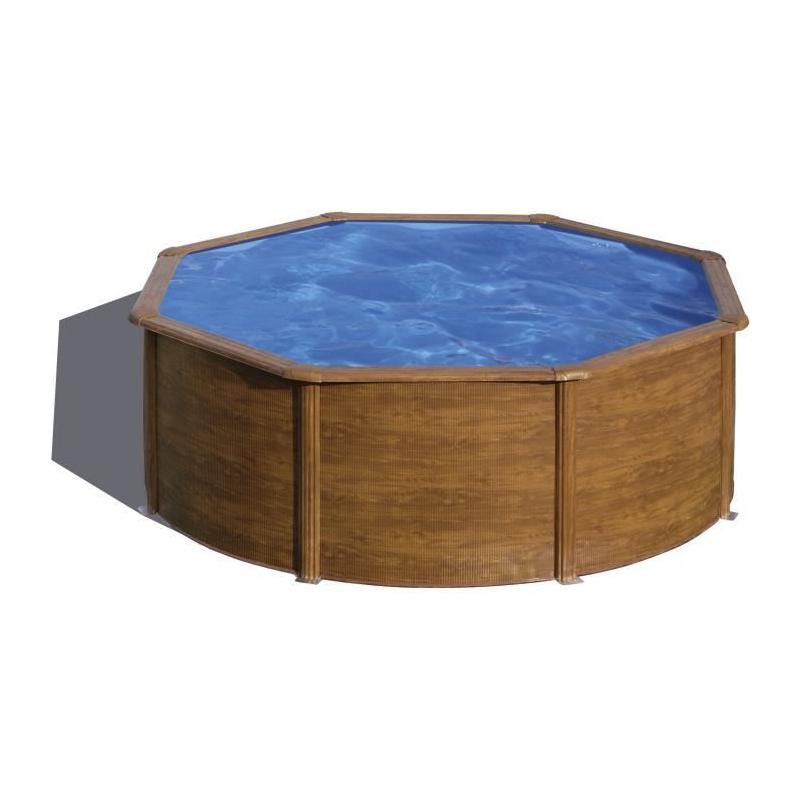 Kit Piscine Hors Sol Acier Ronde Imitation Bois Ø370xH122 cm
