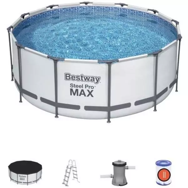 Kit Piscine hors sol tubulaire BESTWAY Steel Pro Max - 366 x 122 cm - Ronde (Livrée avec un filtre a cartouche, échelle, bâch