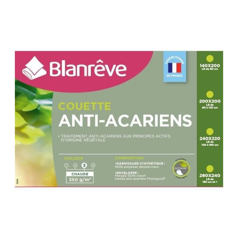Couette chaude Percale Made in France - Anti-acariens - 350g/m²