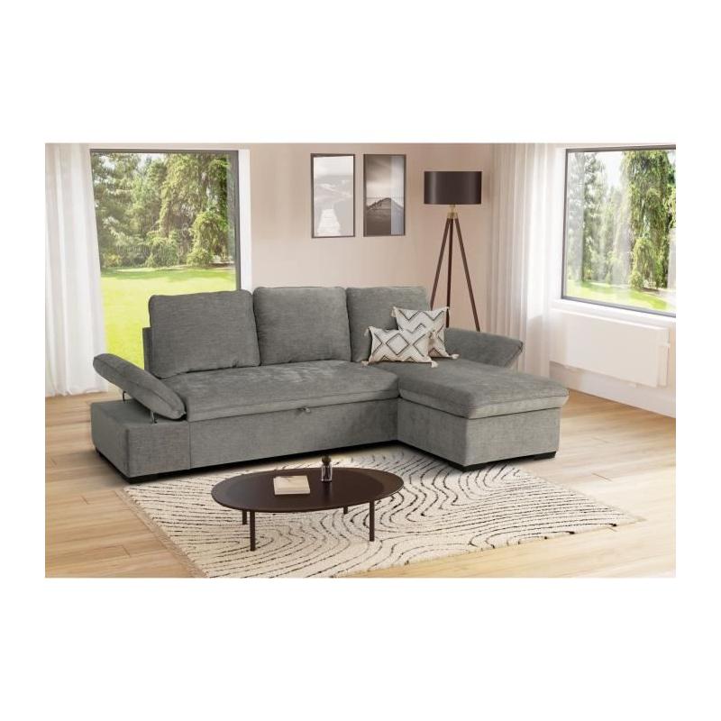 Canapé d'angle convertible réversible - CANDY Gris - Coffre - CASAPY