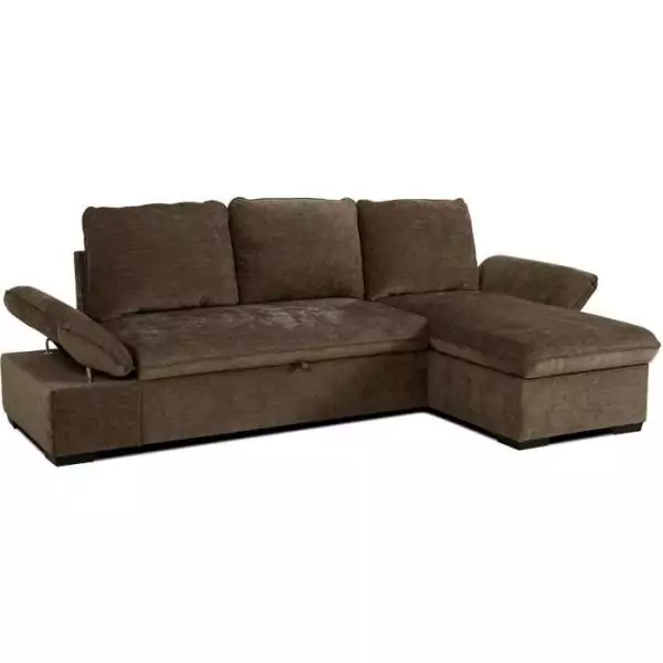 Canapé d'angle convertible réversible - 4 places - CANDY - Tissu Chocolat - Coffre - 297 x 148 x 85 cm - CASAPY