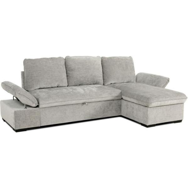 Canapé d'angle réversible - 4 places - CANDY - Tissu Gris clair - Coffre - 297 x 148 x 85 cm - CASAPY