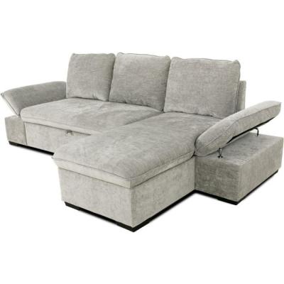Canapé d'angle réversible 4 places CANDY Gris clair - Coffre - CASAPY
